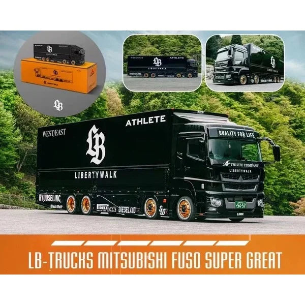GCD 1/64 Liberty Walk LB-Trucks Mitsubishi Fuso Super Great Transporter Athlete - Black KS-073-302
