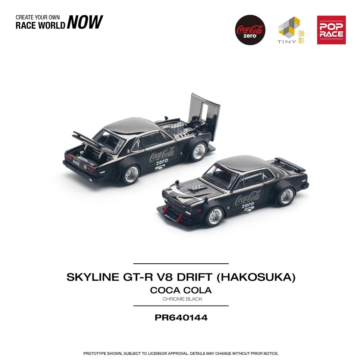 POP RACE 1/64 X TINY COCA COLA SKYLINE GT-R V8 DRIFT HAKOSUKA PR640144
