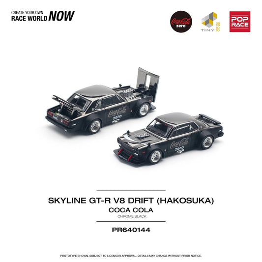 POP RACE 1/64 X TINY COCA COLA SKYLINE GT-R V8 DRIFT HAKOSUKA PR640144