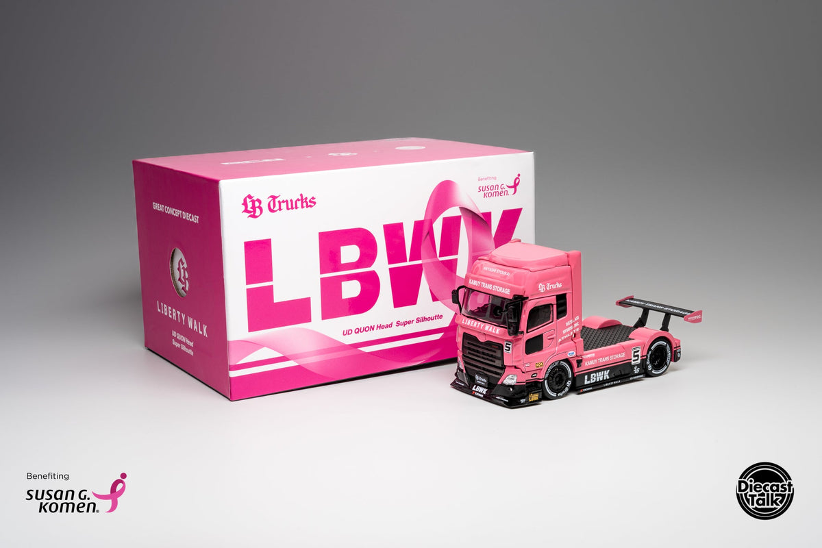 * PRE ORDER * DiecastTalk x Leen Customs x GCD 1:64 LBWK UD Quon LB Trucks Pink with Pin Charity
