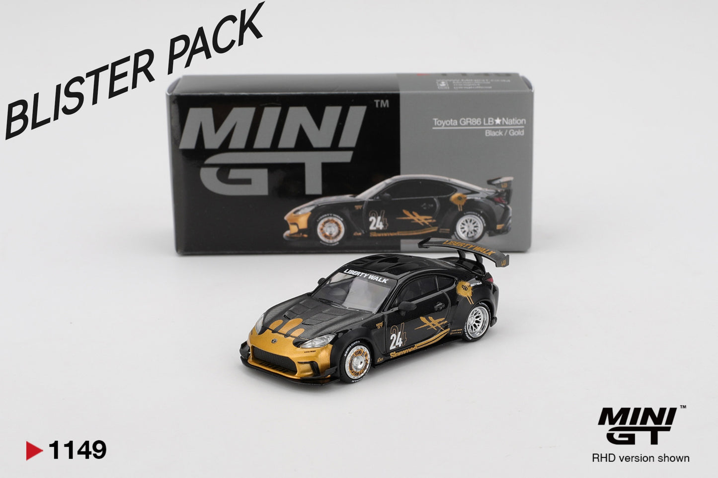 MINI GT #1149 1/64 Toyota GR86 LB★Nation Black / Gold * BLISTER PACK *
