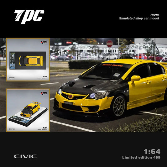 TPC 1/64 Honda Civic FD2 Yellow - Carbon Hood