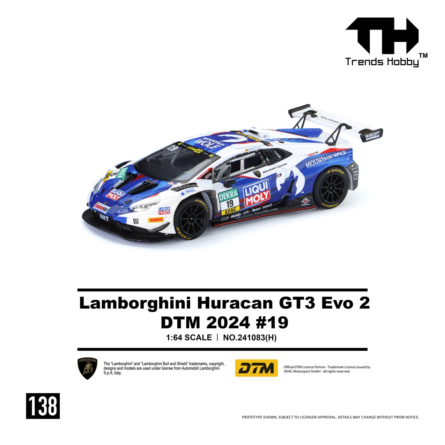 * PRE ORDER * Trence Hobby 1/64 Lamborghini Huracan GT3 EVO2 Blue-White 19# DTM 2024