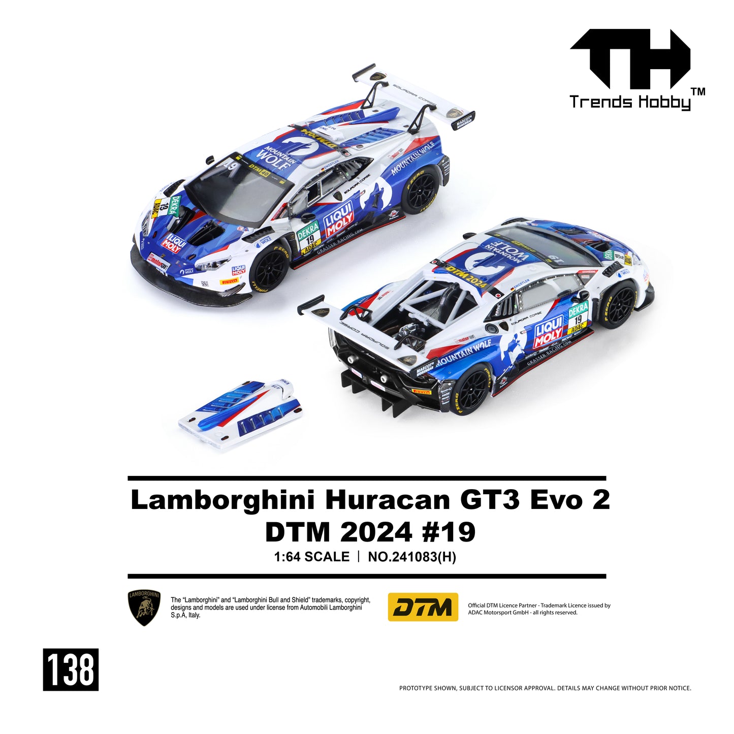 * PRE ORDER * Trence Hobby 1/64 Lamborghini Huracan GT3 EVO2 Blue-White 19# DTM 2024