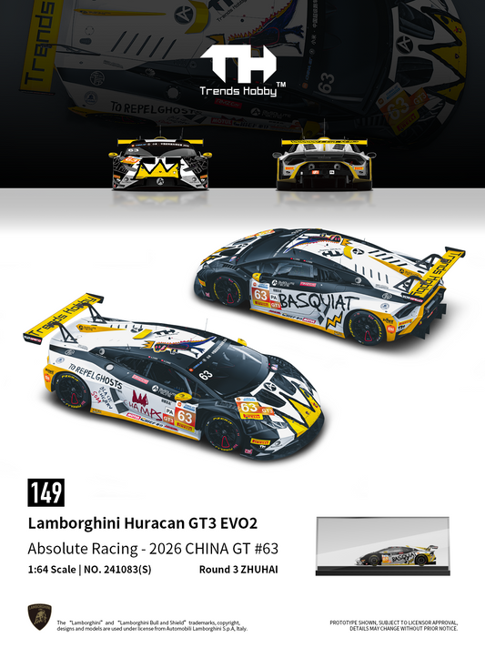 * PRE ORDER * Trence Hobby 1/64 Lamborghini Huracan GT3 EVO2 Black-White Absolute Racing-2026 CHINA GT Zhuhai