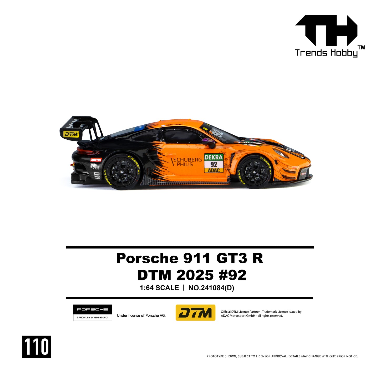 * PRE ORDER * Trends Hobby 1/64 Porsche 911 (992) GT3 R DTM 2025 Orange-Black 92#