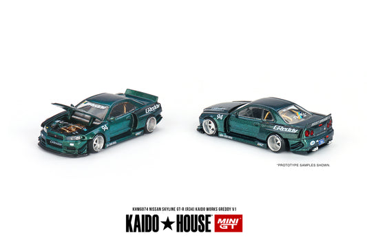 [ Kaido House x MINI GT ] Nissan Skyline GT-R (R34) Kaido Works GReddy V1 KHMG074