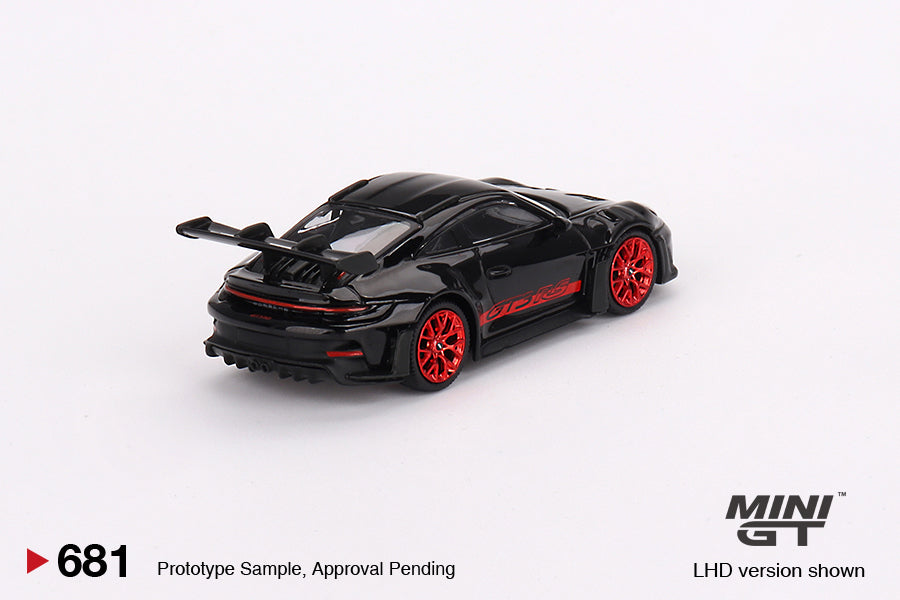 * PRE ORDER * MINI GT 1/64 #681 Porsche 911 (992) GT3 RS Black with Pyro Red (RHD)