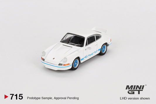 * PRE ORDER * MINI GT #715 1/64 Porsche 911 Carrera RS 2.7 Grand Prix White with Blue Livery (RHD)