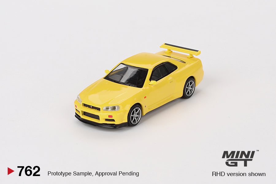 * PRE ORDER * MINI GT #762 1/64 Nissan Skyline GT-R (R34)  V-Spec  Lightning Yellow (RHD)