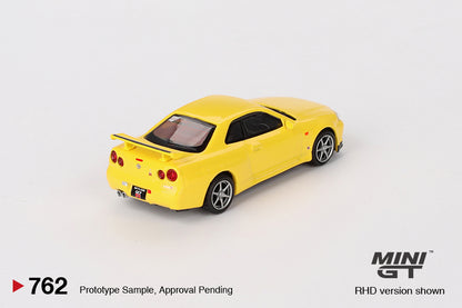 * PRE ORDER * MINI GT #762 1/64 Nissan Skyline GT-R (R34)  V-Spec  Lightning Yellow (RHD)