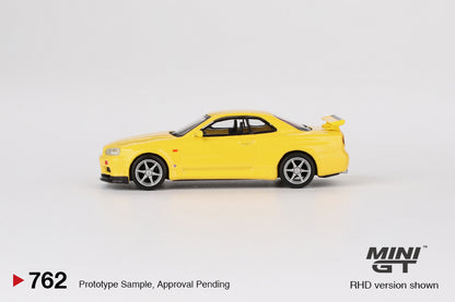 * PRE ORDER * MINI GT #762 1/64 Nissan Skyline GT-R (R34)  V-Spec  Lightning Yellow (RHD)