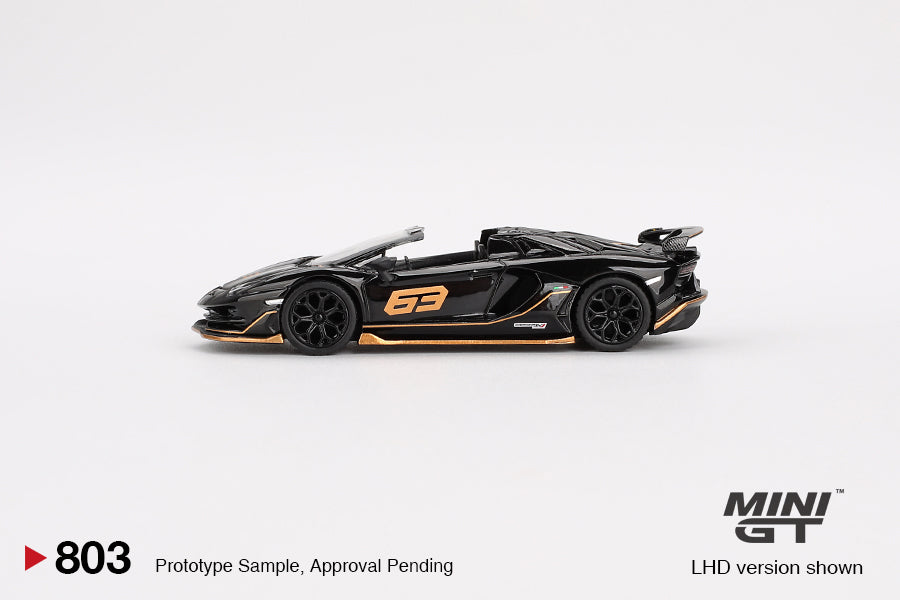 MINI GT #803 1/64 "Lamborghini Aventador SVJ 63 Roadster  Nero Aldebaran" (RHD)