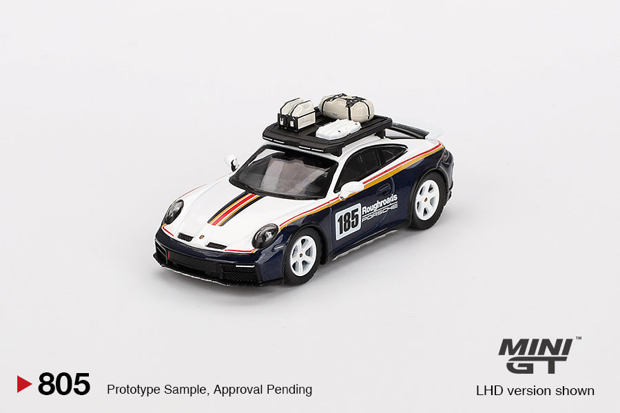 * PRE ORDER * MINI GT #805 1/64 Porsche 911 Dakar Rallye Design Package White/Gentian Blue Metallic (RHD)