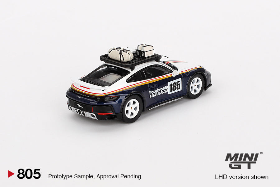 * PRE ORDER * MINI GT #805 1/64 Porsche 911 Dakar Rallye Design Package White/Gentian Blue Metallic (RHD)