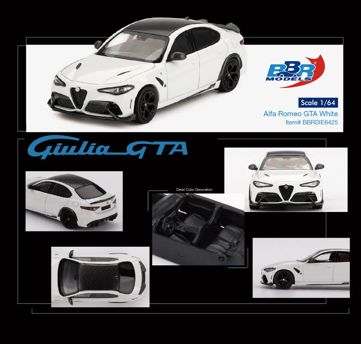 BBR Models 1/64 Alfa Romeo Giulia GTAm White - BBRDIE6426