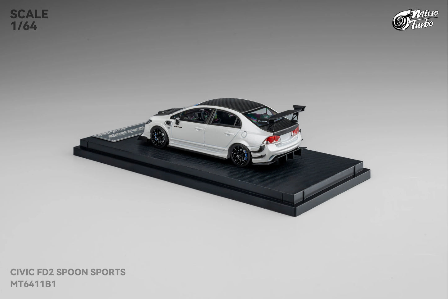 MICRO TURBO 1/64 HONDA CIVIC FD2 SPOON SPORTS METALLIC WHITE MT6411B1