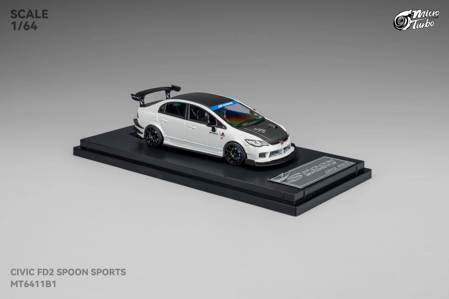 MICRO TURBO 1/64 HONDA CIVIC FD2 SPOON SPORTS METALLIC WHITE MT6411B1