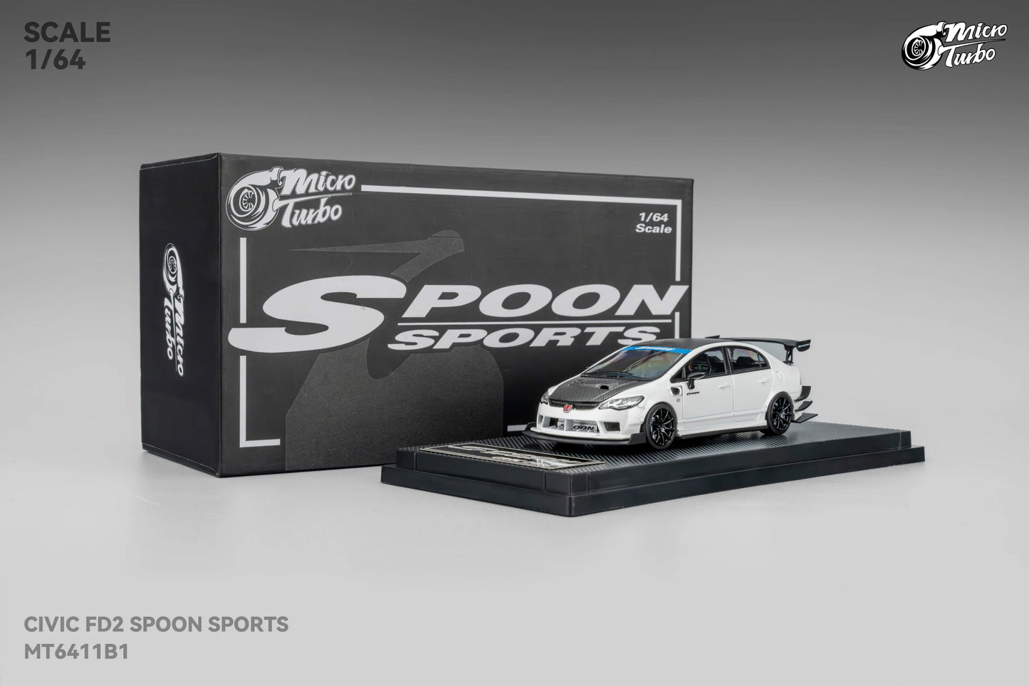 MICRO TURBO 1/64 HONDA CIVIC FD2 SPOON SPORTS METALLIC WHITE MT6411B1