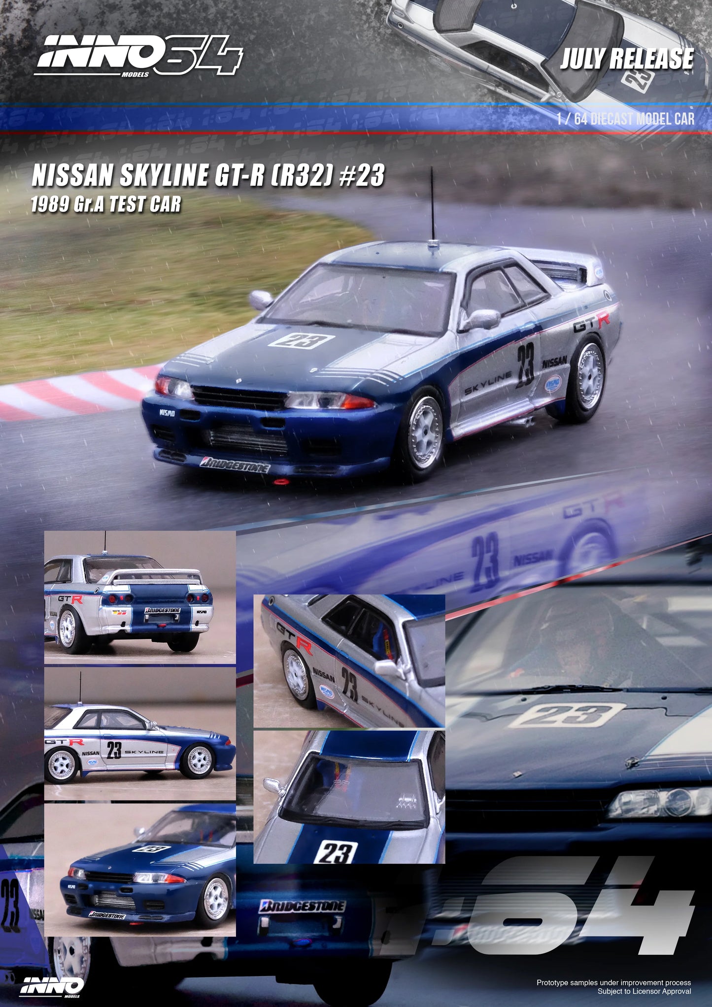 INNO 64 1/64 NISSAN SKYLINE GT-R (R32) GR.A TEST CAR 1989