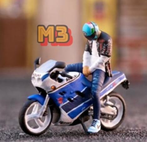 JMG FIGURINE 1/64 MOTORBIKE WITH FIGURE - REMAKE ( M3 )