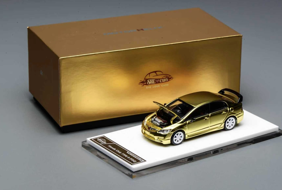 Motorhelix 1/64 Honda Civic Type R FD2 Gold Chrome - DINNER EXCLUSIVE | The Diecast Expo 2025