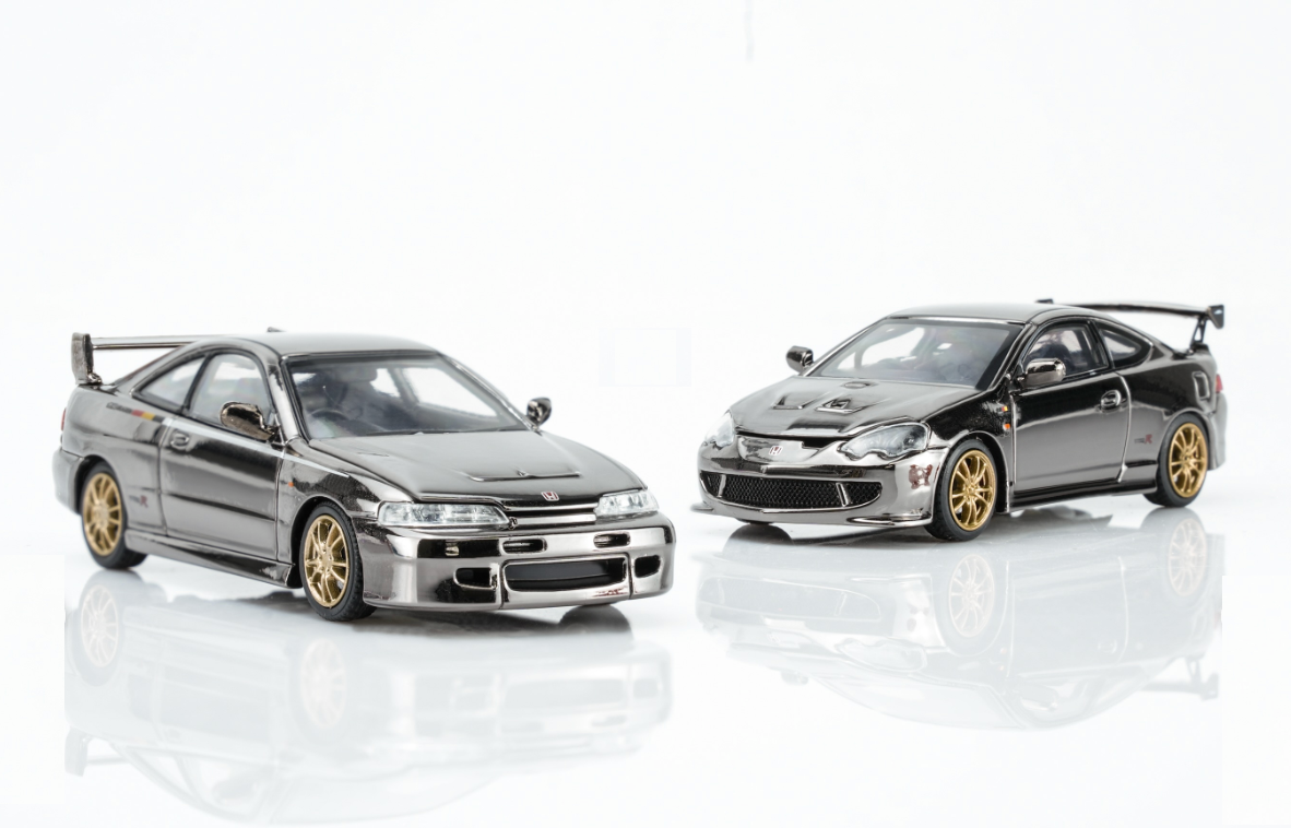 MOTORHELIX 1/64 Honda Integra DC2 & DC5 MUGEN Customized Black Chrome 2-Car Set | TMCS 2026 EXCLUSIVE