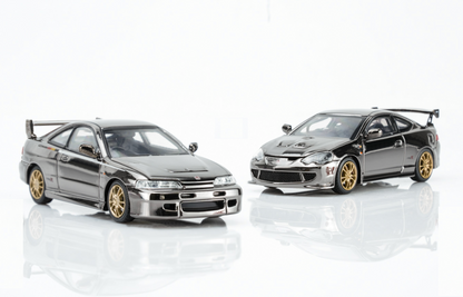MOTORHELIX 1/64 Honda Integra DC2 & DC5 MUGEN Customized Black Chrome 2-Car Set | TMCS 2026 EXCLUSIVE