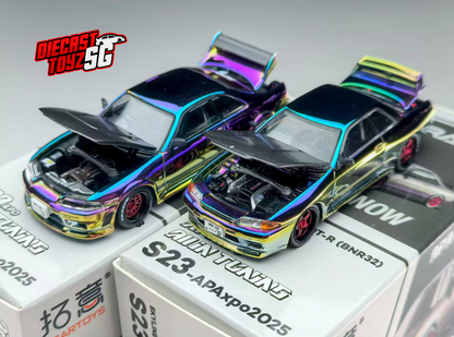 POP RACE XCARTOYS 1/64 APA XPO EXCLUSIVE SKYLINE GT-R R32 & R33 CHAMELEON CHROME ( 2 CAR SET )