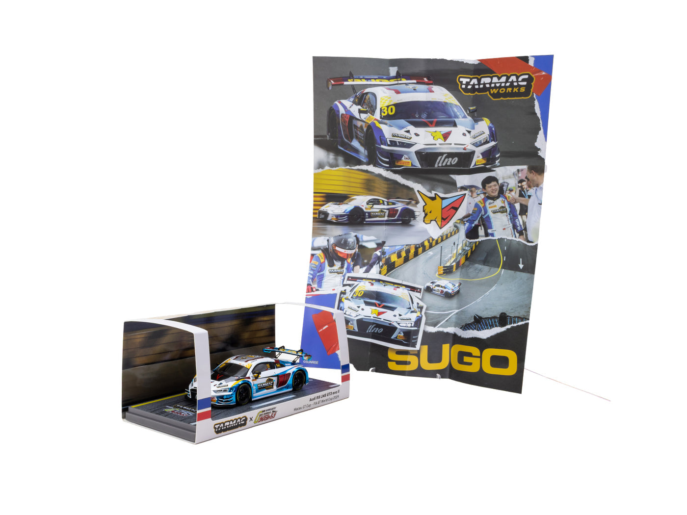 TARMAC WORKS 1/43 Audi R8 LMS GT3 evo II Macau GT Cup - FIA GT World Cup 2024 - Race Version #30 Uno Racing with A4 poster
