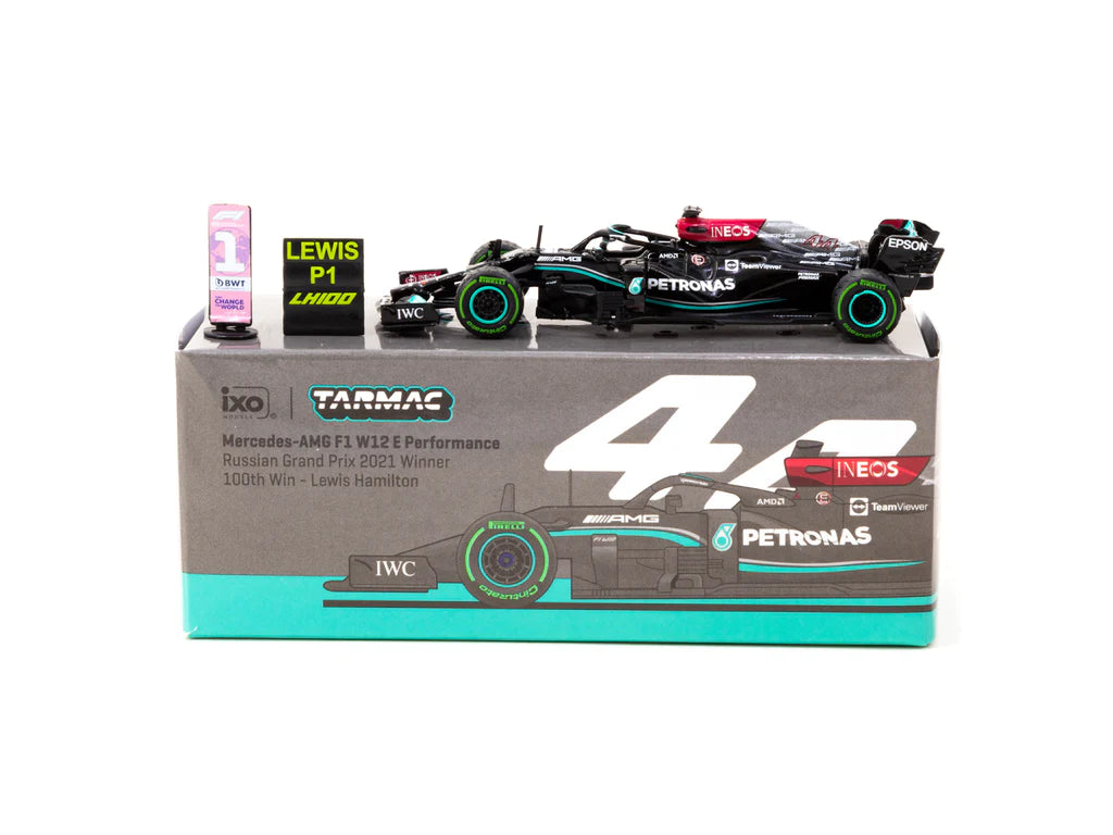 Tarmac Works X iXO Models 1/64 Mercedes-AMG F1 W12  E Performance Russian Grand Prix 2021 #44 Winner - 100th Win - Lewis Hamilton - GLOBAL64