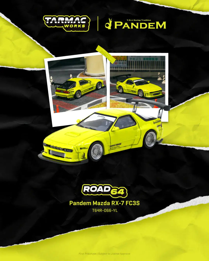 TARMAC WORKS 1/64 Pandem Mazda RX-7 FC3S Yellow ROAD64