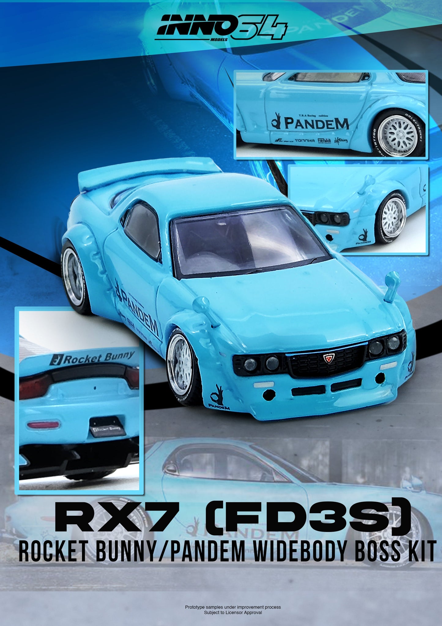 INNO64 1/64 PANDEM ROCKET BUNNY RX7 (FD3S) Tiffany Blue IN64-RX7FDP-TIFBLU