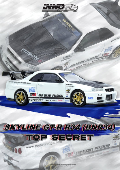INNO 64 1/64 TOP SECRET (R34) GT-R WHITE - IN64-R34TS-WHI