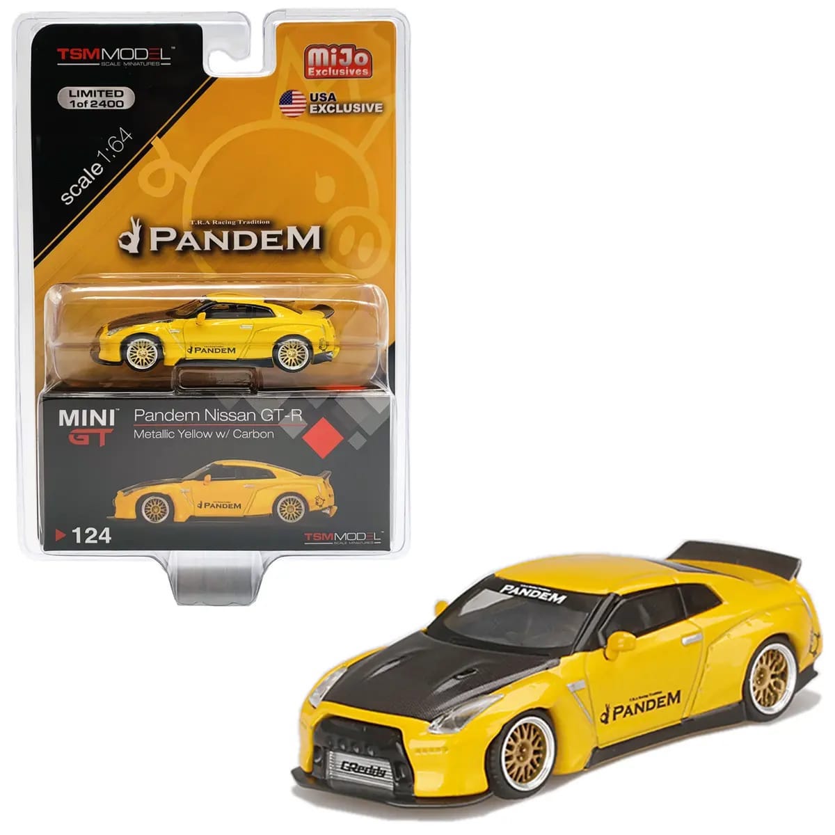 MINI GT #124 Pandem Nissan GT-R (R35) Duck Tail Metallic Yellow w