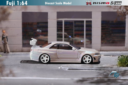 Fuji 1/64 Nissan Skyline GT-R R34 Nismo Z-Tune High Wing version Chrome Pearl White