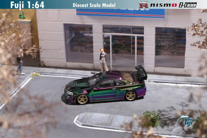 Fuji 1/64 Nissan Skyline GT-R R34 Nismo Z-Tune High Wing version Chrome Magic Green-Purple