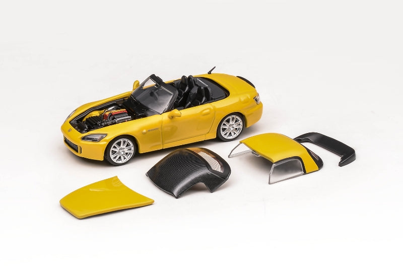 Motorhelix MH 1:64 Assemble Diecast Model Honda S2000 AP2 Magnetic and Assembled Parts GrandPrix White / Indy Yellow