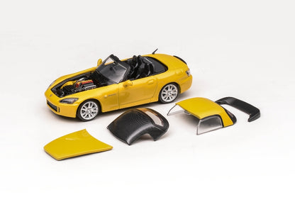 Motorhelix MH 1:64 Assemble Diecast Model Honda S2000 AP2 Magnetic and Assembled Parts GrandPrix White / Indy Yellow