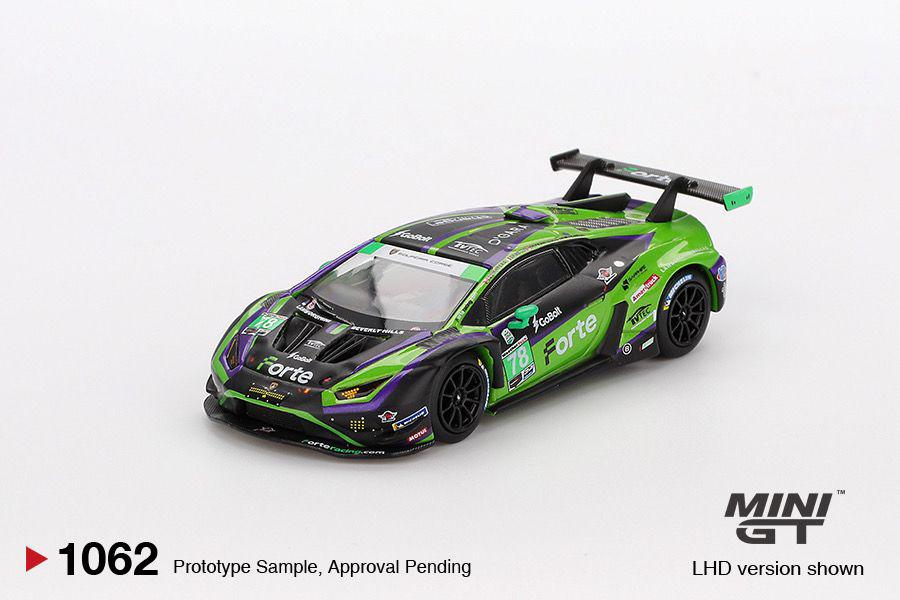 * PRE ORDER * MINI GT #1062 1/64 Lamborghini Huracán GT3 EVO2 #78 Forte Racing 2024 IMSA Daytona 24 Hrs (LHD)