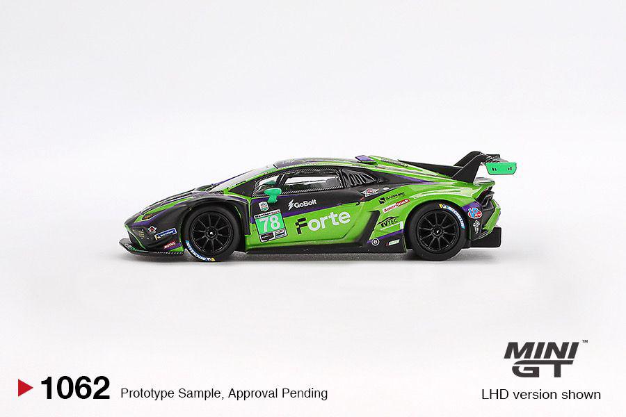 * PRE ORDER * MINI GT #1062 1/64 Lamborghini Huracán GT3 EVO2 #78 Forte Racing 2024 IMSA Daytona 24 Hrs (LHD)