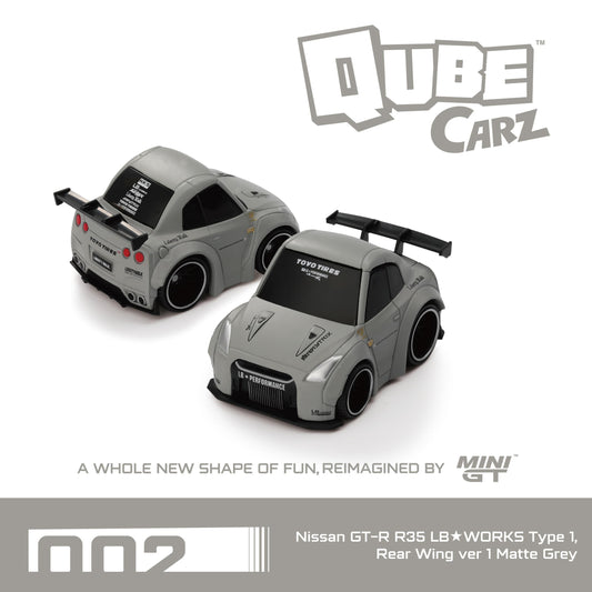 * PRE ORDER * MINI GT QubeCarz Nissan GT-R R35 LB WORKS Type 1, Rear Wing ver 1 Matte Grey QZ00201-BL