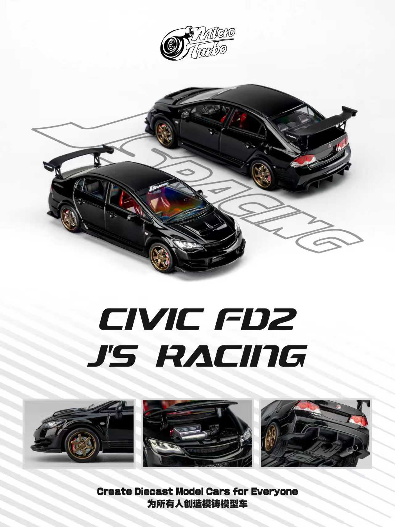 * PRE ORDER * MicroTurbo MT 1/64 Honda Civic FD2 TYPE R J's Racing Metallic Black