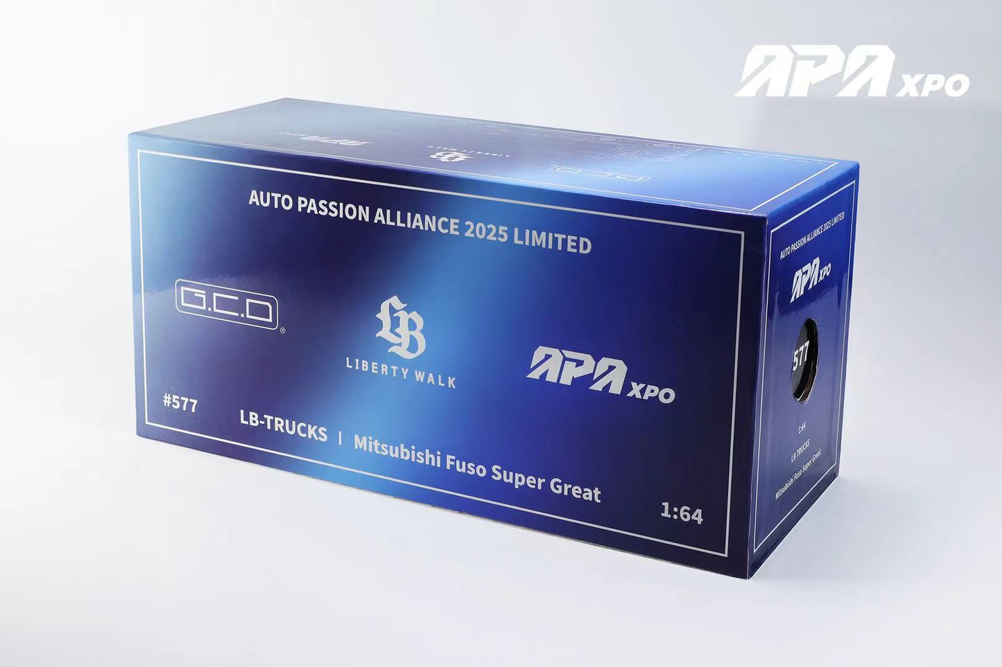 * PRE ORDER * GCD 1/64 LBWK Mitsubishi LB-Tucks Fuso Super Great 2025 Foshan APA XPO Exclusive Chrome Blue(577)