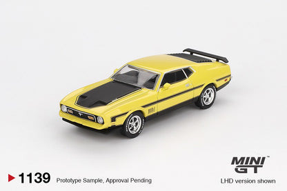 * PRE ORDER * MINI GT #1139 1/64 Ford Mustang Mach1 Grabber Yellow (LHD)