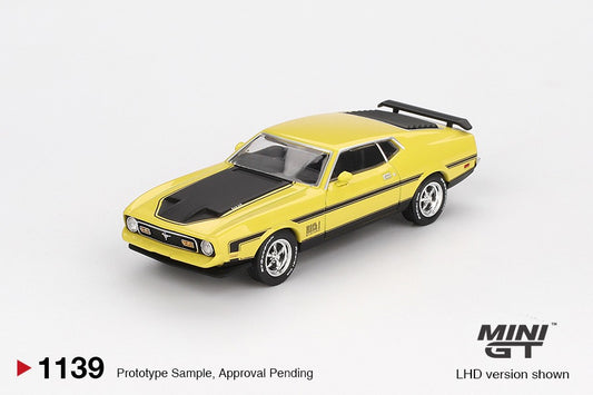 * PRE ORDER * MINI GT #1139 1/64 Ford Mustang Mach1 Grabber Yellow (LHD)
