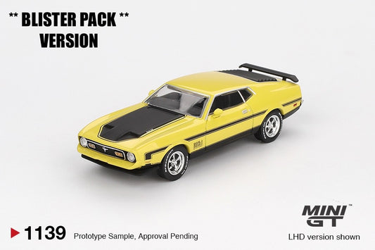 * PRE ORDER * MINI GT #1139 1/64 Ford Mustang Mach1 Grabber Yellow * BLISTER PACK *