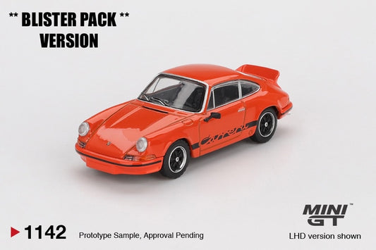 * PRE ORDER * MINI GT #1142 1/64 Porsche 911 Carrera RS 2.7 Tangerine with Black Livery * BLISTER PACK *