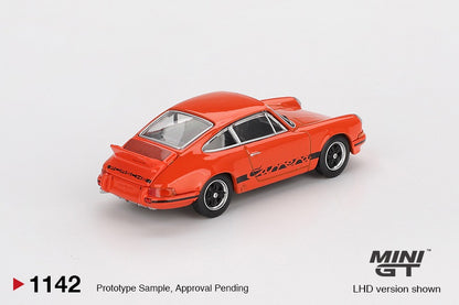 * PRE ORDER * MINI GT #1142 1/64 Porsche 911 Carrera RS 2.7 Tangerine with Black Livery (RHD)