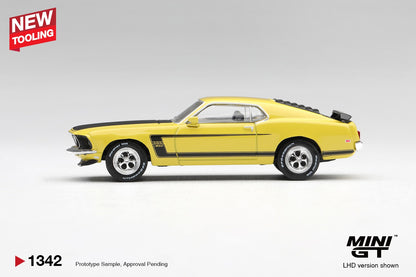 * PRE ORDER * MINI GT #1342 1/64 Ford Mustang Boss 302 1969 Bright Yellow (LHD)